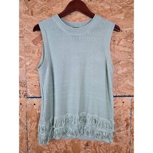 Wonderly Women's Light Green Sleeveless Knit Sweater Vest with Fringe